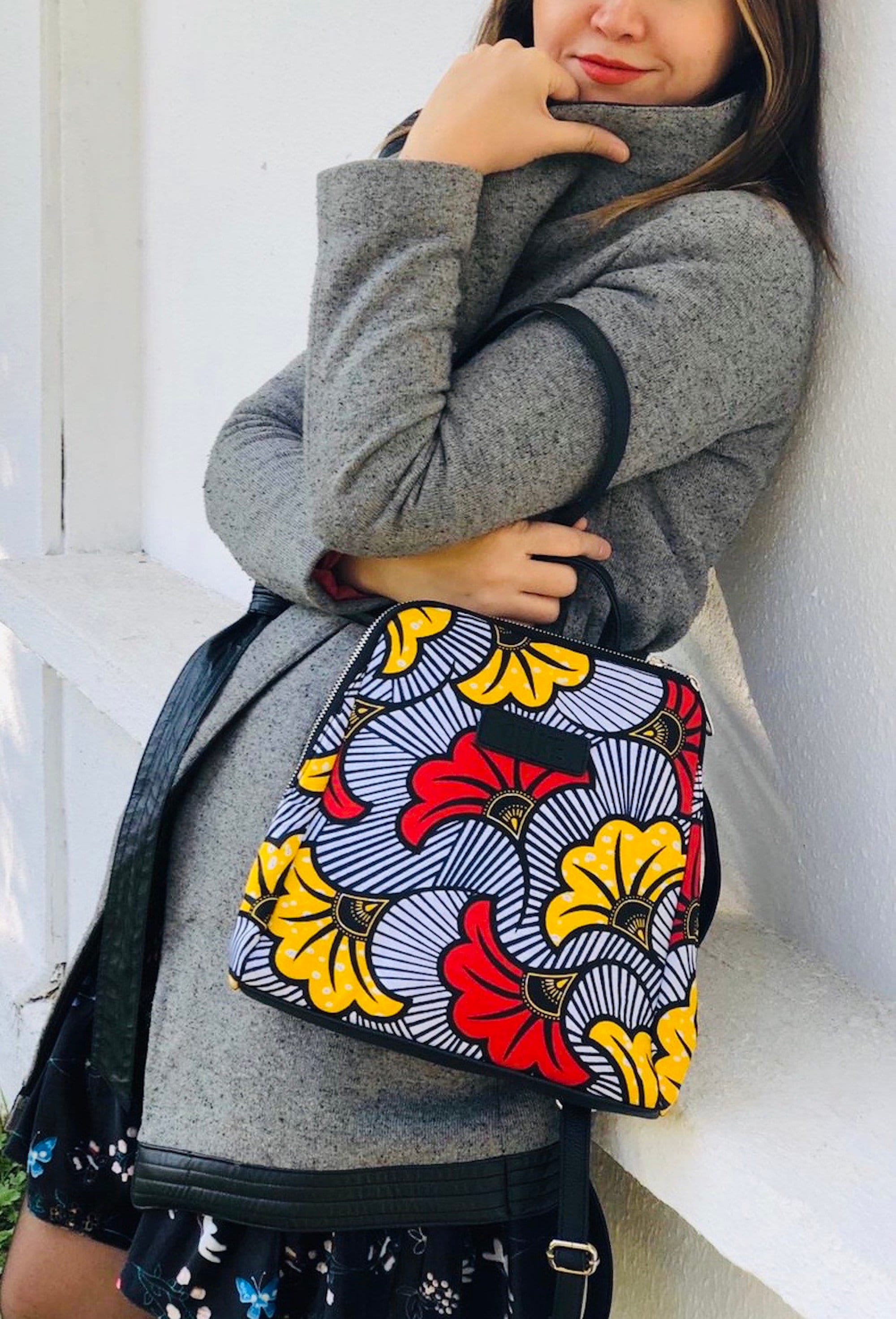 Sac dos femme wax africain pagne africain fleurs de mariage wax