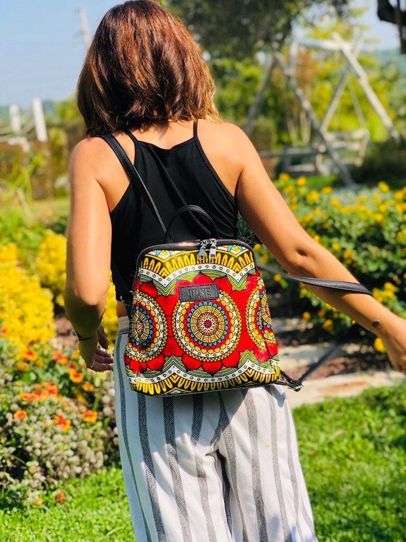 African wax print women Backpack indian print Ankara print bag birthday gift for her image 1