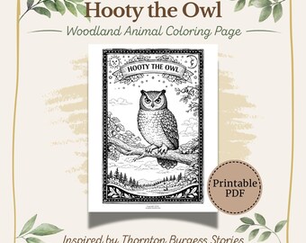 Página para colorear de Hooty el búho: Animales del bosque imprimibles (descarga digital)