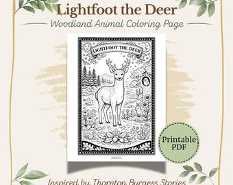 Página para colorear de Lightfoot el ciervo: Venado de cola blanca, animales del bosque imprimibles (descarga digital)