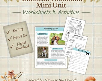 Paquete de actividades para el estudio del Foxhound Americano: Hojas de trabajo imprimibles para la educación en casa (Descarga PDF)