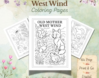 Dibujos para colorear de la Vieja Madre Viento del Oeste – Conjunto de animales de Thornton Burgess (Descarga digital)