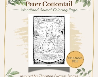 Página para colorear de Peter Cottontail o Peter Rabbit - Animales del bosque imprimibles para niños (descarga digital)