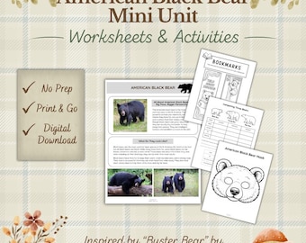 Paquete de actividades sobre el oso negro americano: Hojas de trabajo imprimibles para la educación en casa (Descarga PDF)
