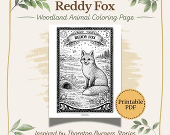 Página para colorear de Reddy Fox - Animal del bosque imprimible para niños (descarga digital)