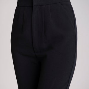 Black short flared pants,Black wool flared pants with pockets,Winter short trousers,Wool stretch black flared pants,Black woolwomen pants image 5