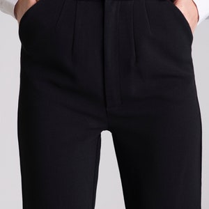 Black short flared pants,Black wool flared pants with pockets,Winter short trousers,Wool stretch black flared pants,Black woolwomen pants image 4