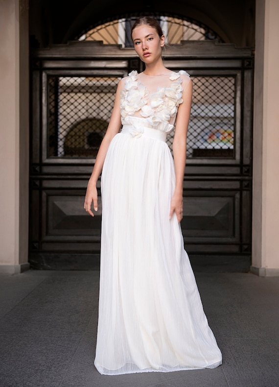 Abito da sposa/Abito bianco/Abito con fiori/Abito lungo/Abito | Etsy Italia