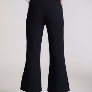 Black short flared pants,Black wool flared pants with pockets,Winter short trousers,Wool stretch black flared pants,Black woolwomen pants image 3