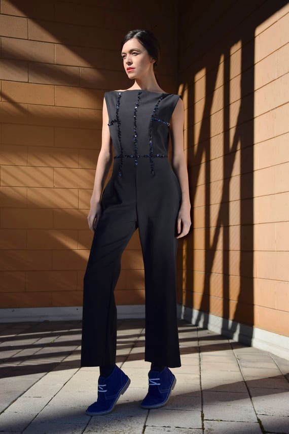 black sleeveless pantsuit