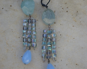 Pendientes colgantes, pendientes de araña, pendientes de cristal, pendientes de piedras semipreciosas, pendientes azules, pendientes de aguamarina