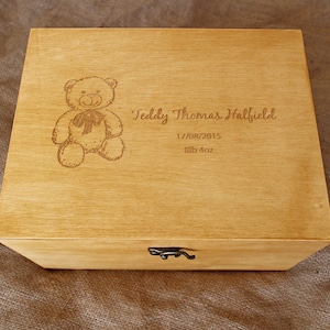 Personalised Baby memory box, Baby keepsake box, Teddy bear image memory box