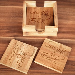 Custom Coasters, Wedding Gift, Housewarming Gift, Personalized Coasters, Custom Engraved Bamboo Coasters, Quantity discounts