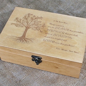Verso personalizado en caja de madera para recuerdos / Cofre de recuerdos grabado / Cita de Winnie the Pooh: Más fuerte, más valiente, más amado