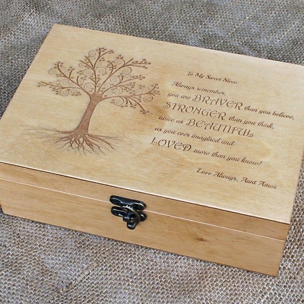 Aangepaste offerte houten kist, Memory box, Custom gegraveerde sieraden doos, Keepsake box, Treasury box, Memento box, Stronger Braver Loved