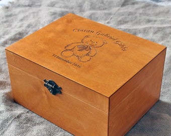 Personalized baby memory box, Baby keepsake box, Teddy bear memory box, Teddy bear keepsake box, Custom engraved box