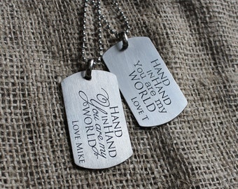 Set of two personalized dog tag Hand in Hand You Are My World, custom dog tag, anniversary gift, couple dog tag
