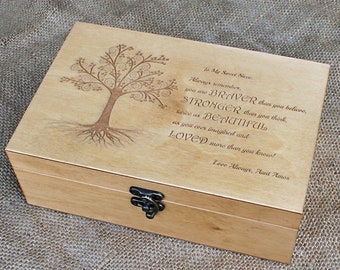 Custom quote wooden box, Memory box, Custom engraved jewelry box, Keepsake box, Treasury box, Memento box, Stronger Braver Loved