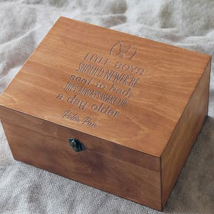 Custom engraved box, Personalized baby memory box, Baby keepsake box, Peter Pan quote on wood box