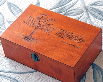 Custom quote wooden box, Memory box, Engraved bible verse box, Custom engraved jewelry box, Keepsake box, Treasury box