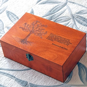 Caja de madera de cotización personalizada, caja de memoria, caja de versos bíblicos grabados, caja de joyería grabada personalizada, caja de recuerdo, caja del tesoro