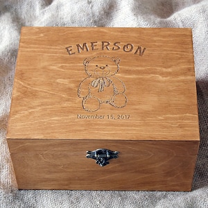 Imagen de oso de peluche en caja de memoria, caja de recuerdo personalizada para bebé, primer regalo de cumpleaños