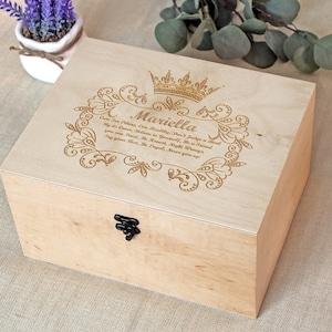 Keepsake wood box make to order and personalized with name and message on the lid, Birthday gift for her, Baby time capsule