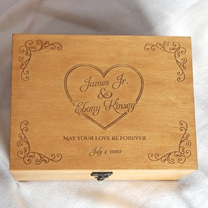 PERSONALISED Gold Swirl Hearts Wedding Memory Keepsake CHEST Box 4 Motifs/Extras 