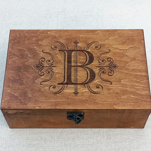 Monogrammed Wooden Box, Personalized Jewelry Box with monogram, Custom gift for her or him
