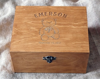 Teddy bear image on memory box, Custom keepsake box for baby, First birthday gift