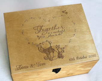 Personalized wedding memory box, Winnie the Pooh saying, Gift for the couple, Annyversary gift for him or her