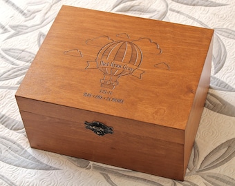 Personalized Baby memory box, Baby keepsake box, Hot Air Balloon memory box, Custom engraved box, Time capsule, First birthday gift