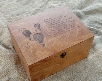 Personalized adventure box with hot air balloon image, Custom memory wood box, Personalized keepsake gift box