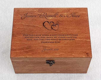 Personalized Laser Engraved Wooden Keepsake Box, Custom Wedding Memory Gift
