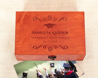 Engraved Wooden Graduation Keepsake Box, Personalized Memory Gift