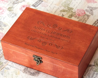 Graduation gift box, Treasury wood box, Custom quote wooden box, Memory box, Jewelry box