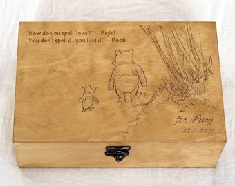 Winnie the pooh quote on wooden box, Custom memory box with saying, Winnie and Piglet on lewelry box