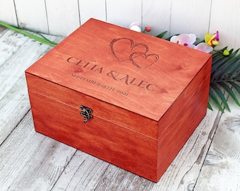 Caja de memoria de la boda, caja de boda personalizada, caja de recuerdo de la boda, caja de recuerdos rústico, regalo de boda, regalo de aniversario