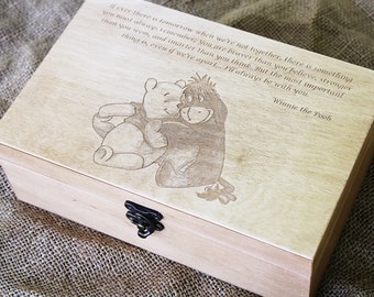 Winnie la citation d’ourson, boîte à bijoux gravée sur commande, boîte en bois de citation faite sur commande, boîte de mémoire