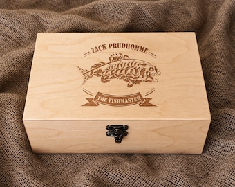 Personalized Fishing Gift, Engraved Wooden Tackle Box, Fisherman Gift for Dad or Grandpa
