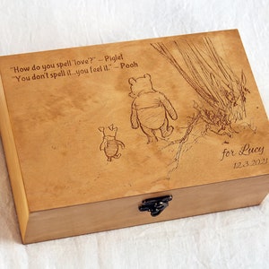 Caja de madera con cita de Winnie the Pooh, caja de recuerdos personalizada con frase, Winnie y Piglet en caja de joyería
