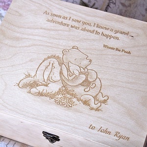 Winnie the pooh cita, caja de madera de cita personalizada, caja de memoria, caja de presupuesto grabada, caja de joyería grabada a medida, caja de keepsake