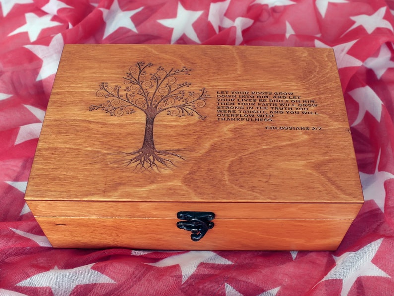 Custom quote wooden box, Memory box, Engraved bible verse box, Custom engraved jewelry box, Keepsake box, Treasury box image 4