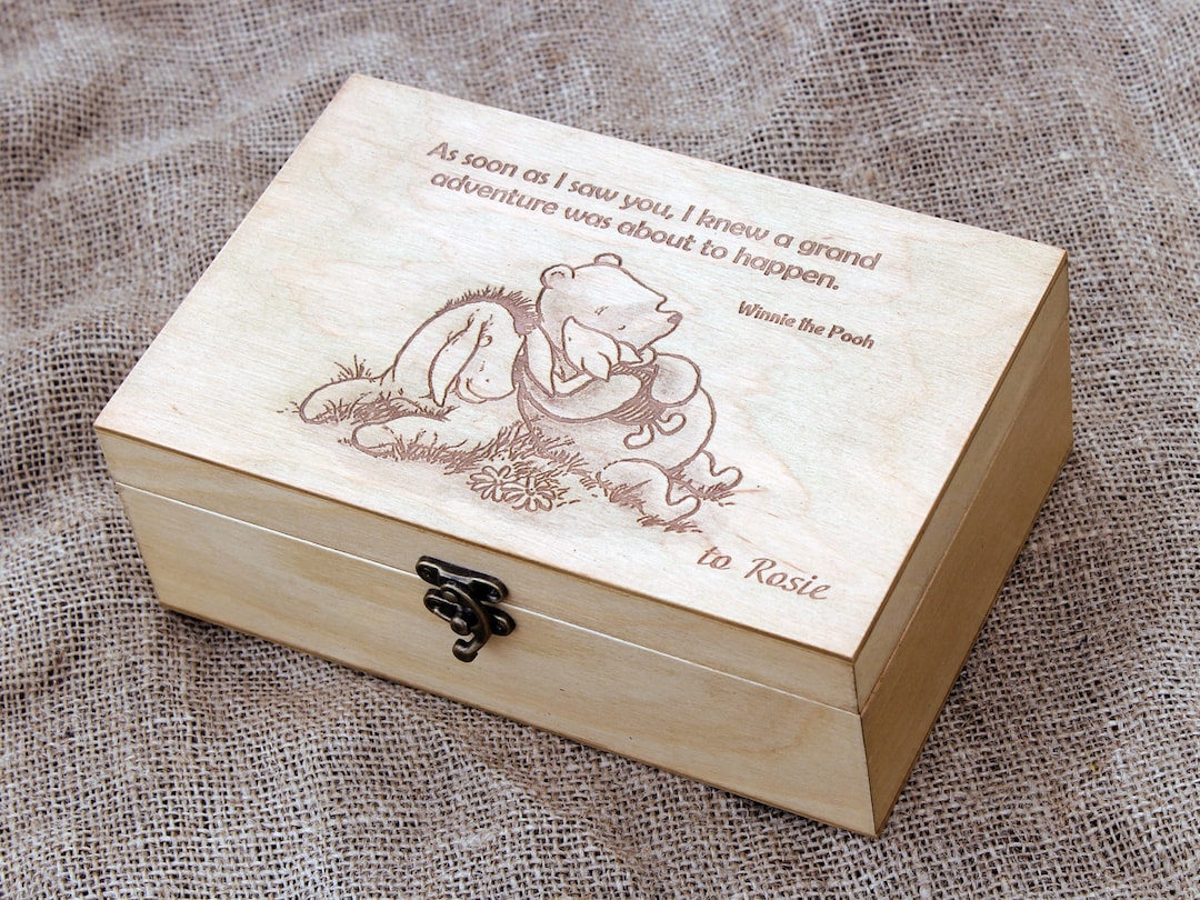 Winnie the Pooh Gift Box, Custom Quote on Wooden Box, Baby Memory Box