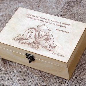 Caja de regalo Winnie the pooh, Cita personalizada en caja de madera, Caja de memoria para bebés, Caja de joyería grabada a medida, Caja de recuerdos