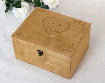 Wedding Keepsake Wooden Box, Personalized Wedding Box, Wedding Memento box, Wedding gift, Anniversary gift