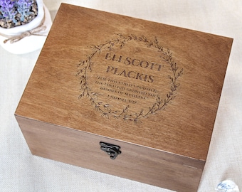 Personalized wooden box, Baby keepsake box with custom quote, Custom engraved memory box, Birthday gift box