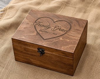 Personalized Baby Keepsake Box | Laser Engraved Wooden Memory Box | First Birthday Gift