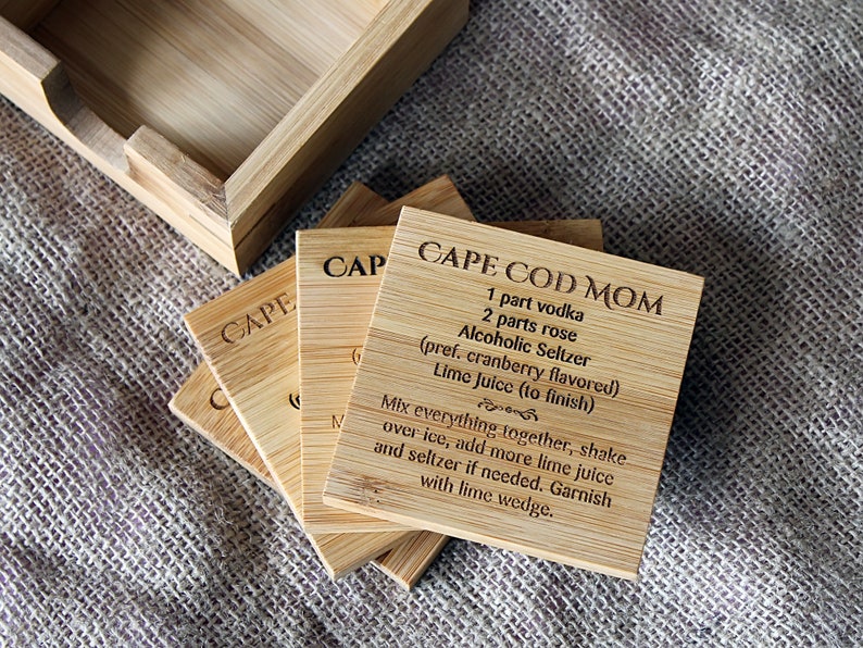 Set of four custom engraved bamboo coasters Home Sweet Home, Couple gift image 4