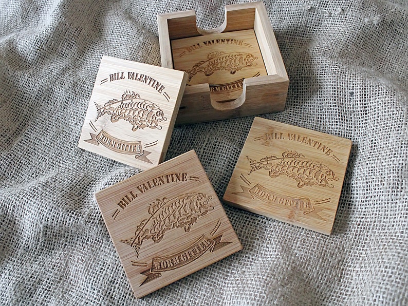 Set of four custom engraved bamboo coasters Home Sweet Home, Couple gift imagem 6